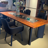 Table à manger minimaliste italienne NORYA en pierre véritable, structure en noyer noir de luxe, table à mâmelles pour salle à manger, meubles en bois massif