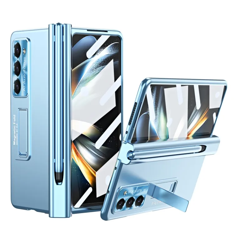 For Samsung Galaxy Z Fold5 Case, Electroplating Corrugated Hinge Folding Protective Case Mobile Phone Case With Pen