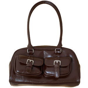 Korean Retro Bowling Handbag Brown Women's Zipper Closure Horizontal <b>Square</b> Everyday Outfits Stylish Commuter Bag - Product Image 5