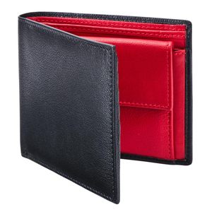 <b>Men's</b> Genuine Leather <b>Wallet</b> <b>Black</b> Red Interior 5 Inch Thin Business Style Everyday Use - Product Image 1