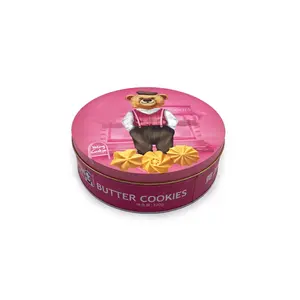 Alimentos Impresso Redondo Pode Biscuit Cookie Bolo Presente Metal Tin Plate Caixa De Armazenamento Embalagem Personalizada Com Tampa