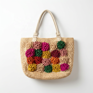 Summer <b>Straw</b> <b>Handbag</b> Crochet Flower Beach Tote Large Capacity Woven Shoulder Bag for Vacation - Product Image 5