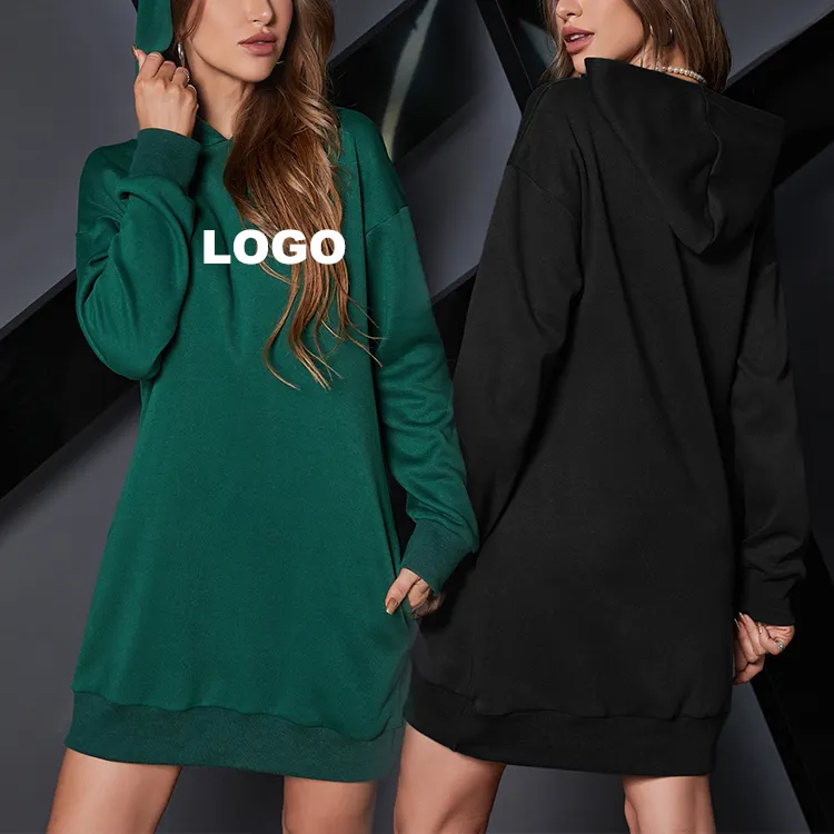 Designer Private Label Long Sleeve Knit Short Hoodie Dress Custom Women Casual Sweatshirt Hoodie Dresses