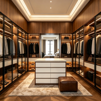 Système de dressing moderne de luxe en bois massif avec porte vitrée, éclairage intelligent, mobilier de maison écologique personnalisable pour villa principale