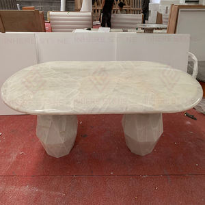 Table à manger en pierre de quartzite onyx blanc translucide de luxe, design minimaliste, nouvelle collection, pour la décoration intérieure - Product Image 5