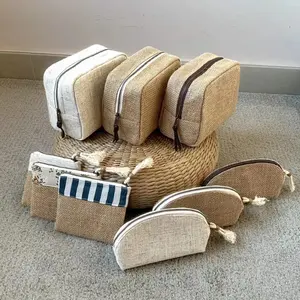 Kerst Gif Organische Natuurlijke Rits Make Jute Reizen Wc Jute Linnen Gevallen Pouch Cosmetische Tas