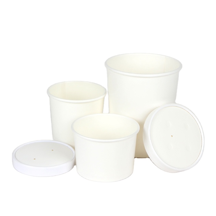 customized size Take Away Biodegradable Compostable Paper Disposable Soup Bowls with lids