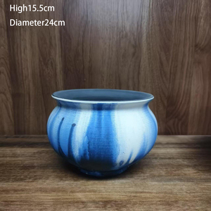 Vaso per Piante Grasse in Ceramica di Alta Qualità, Design Minimalista Rotondo con Dettagli Blu per Cactus e Piccole Piante - Product Image 6