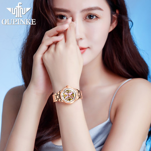 OUPINKE-reloj con correa de acero inoxidable para mujer, accesorio masculino de pulsera resistente al agua con diseño de esqueleto hueco, mecanismo automático de tourbillon, 3239 - Product Image 3