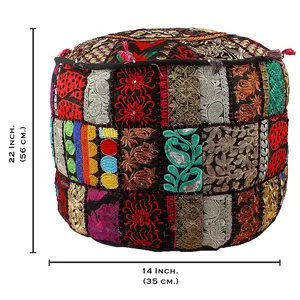 Exquisite Bohemian Decor Handcrafted Embroidery <b>Pouf</b> Ottoman with Vibrant Patterns for Home Sitting Arrangements - Product Image 6