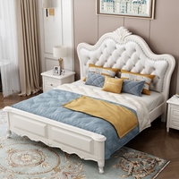 Lit plateforme de luxe de style européen en bois de caoutchouc massif, avec rangement, design moderne et minimaliste, pour lits Queen/King Size