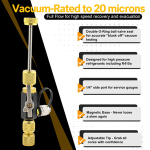 Outil de dépose de cartouche de valve CVC, raccords 1/4 et 5/16, double valve, compatible vide (vacuum) jusqu'à 20 microns - Product Image 2