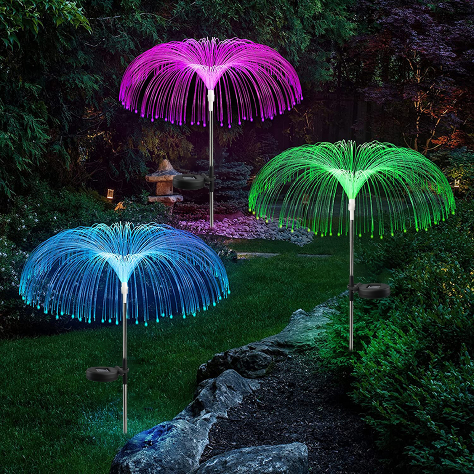 TOACH Solar Waterproof Fiber Optic Jellyfish Led Lights Plug-in Lawn Garden Decorative Lights for Yard Pathway Patio Lawn