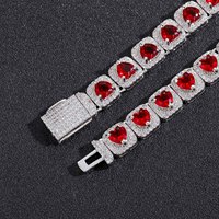 Chaîne de sucre de roche de 10mm en forme de coeur collier de tennis en diamant rouge personnalisé avec chaîne de mode de style hip-hop CZ coeur pour femme