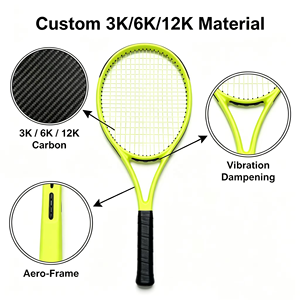 Raquette <span class=keywords><strong>de</strong></span> <span class=keywords><strong>tennis</strong></span> en carbone intégral 300g haute rigidité avec logo personnalisé, jaune fluorescent, contrôle professionnel - Product Image 3