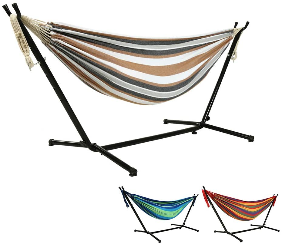 Outdoor Tuin Volwassen Ijzer Vouwen Hangmat Stand Katoen Opknoping Swing Bed Hangmat Met Metalen Frame