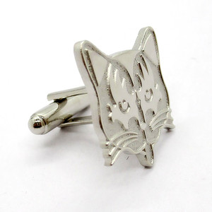 Su misura in metallo argento 3D cartoon gatto per uomo camicie regali di lusso gemelli e spilla distintivo - Product Image 2