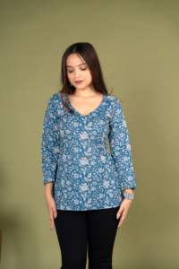 Myra Indigo Waves, Camisa de Manga Larga de Viscosa y Rayón, Sin Arrugas, de Secado Rápido, Estilo Étnico Tradicional, Ropa de Vacaciones, Ajuste Holgado, Ropa de Playa, para Fiestas - Product Image 3