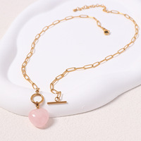 Collier Pendentif Géométrique Gaovo Tendance Personnalisé en Acier Inoxydable Plaqué Or 18 carats avec Quartz Rose, Étanche, pour Femme, Idéal Soirée, 18 pouces