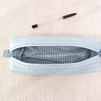 Trousse à crayons longue matelassée en coton pastel avec tirette à fermeture éclair fleurie pour filles, étudiantes, cadeau scolaire
