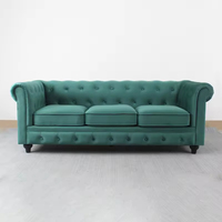 Design classique Chesterfield vert velours tufté canapé rouleau bras 3 places velours Chesterfield canapé ensemble meubles de salon