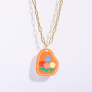 Collar con Colgante de Flores Coloridas y Cadena de Acero Inoxidable, Diseño Nuevo, Estampado de Dibujos Animados, para Mujer, Regalo, Fiesta - Product Image 6