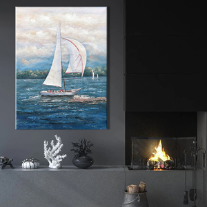 Stampa su tela con paesaggio marino dipinto con pittura <span class=keywords><strong>a</strong></span> <span class=keywords><strong>vela</strong></span> acqua blu pittura <span class=keywords><strong>a</strong></span> olio dipinti murali su tela Art decoro - Product Image 5
