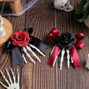Halloween Horror Rose Bow Ghost Hand Side Clip Skeleton Accesorio para el cabello para vajilla y decoraciones de fiesta - Product Image 1