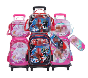 3 Sets 3D Cartoon Waterproof <span class=keywords><strong>Children</strong></span> School <span class=keywords><strong>Trolley</strong></span> Bag avec Lunch Bag et Pencil <span class=keywords><strong>Case</strong></span> pour garçon et fille - Product Image 1