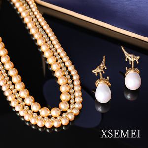 Conjunto de Joyería Elegante y Moderno Shi Family Pearl High-Intensity Heavenly Maiden, Collar Multicapa y Pendientes - Product Image 4