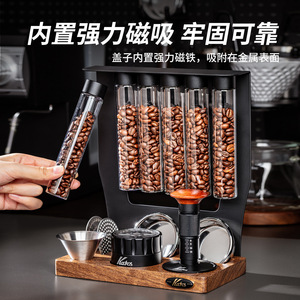 Cage Coffee Bean <b>Storage</b> <b>Rack</b> With 6 Magnetic Glass Tubes Solid <b>Wood</b> Base For Home Cafe Use - Product Image 2