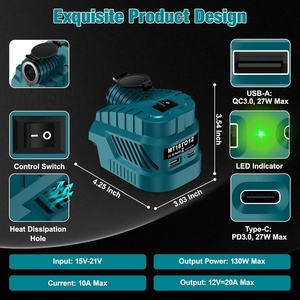 Adaptador de Corriente para Batería de 18V a 12V con Encendedor de Cigarrillos para Auto, 240W de Potencia para Dispositivos de Vehículo, <span class=keywords><strong>USB</strong></span>/Tipo-C - Product Image 2
