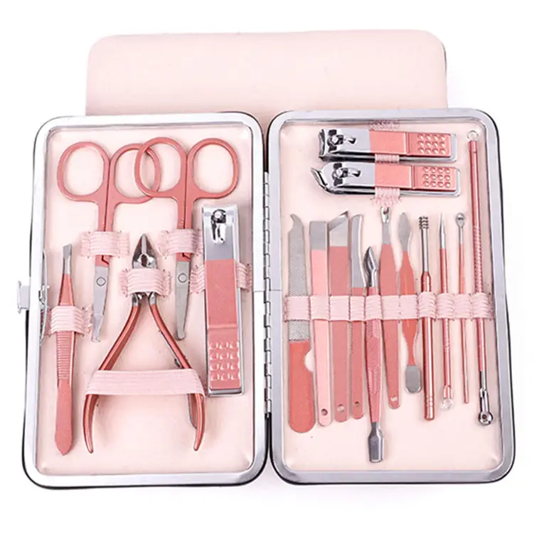 Professional Pedicure Kit Manicure Set Nail Care Tools 12Pcs 18pcs 16pcs Pink Stainless Steel Nail Clippers Tools