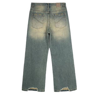 Jean en denim personnalisé pour homme, coupe large et ample, avec broderies, délavage usé, taille basse, style <span class=keywords><strong>Mercedes</strong></span> Cross - Product Image 2