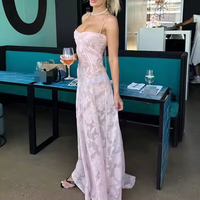Robe longue élégante d'été sur mesure ODM/OEM pour femme, coupe trapèze, épaules dénudées, sans manches, dentelle ajourée, décontractée, soirée, écologique