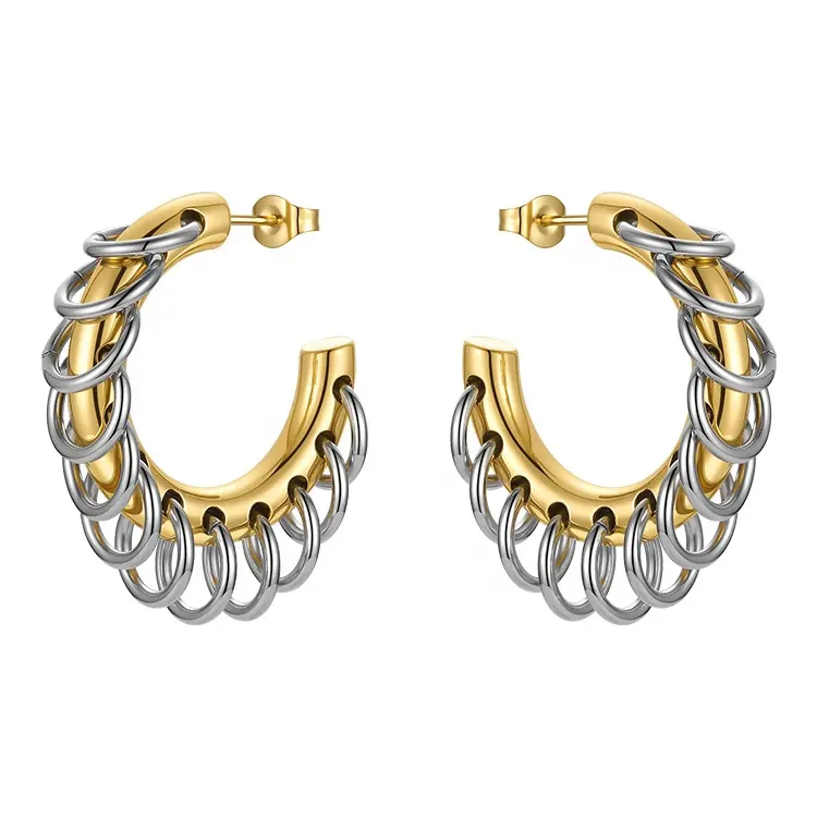 LILIFLOR High Quality 18K Gold Plated Stainless Steel Jewelry C Shaped Small Circle Mixed Color Accessories Earrings E211304