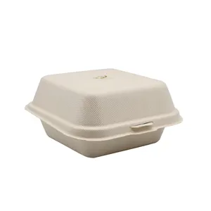 Disposable Bagasse Container Restaurant Fast Food Take Away 6 Inch Burger Box 500ml Bagasse Pulp Disposable Sugarcane Food Container