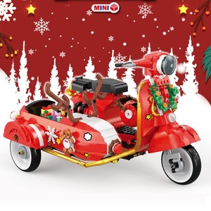 Blocs de construction de Noël : <span class=keywords><strong>Moto</strong></span> renne à cornes, Scooter vintage rouge, Briques de décoration de Noël DIY, Vente en gros OEM - Product Image 6