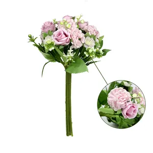 Ramo de seda de rosa de hortensia con flores artificiales mixtas de varios colores para boda familiar
