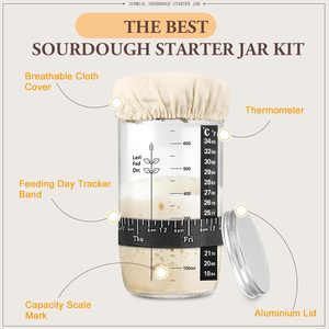 Modern 50oz Sourdough Starter Kit with Cookbook Glass <b>Jar</b> for Party Kitchen Bread Baking Supplies & Food Storage - Product Image 5