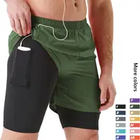 מותאם אישית Mens 2 ב 1 מכנסיים Squatproof אימון ספורט כושר ריצת ספורט כושר מכנסיים קצרים לגברים