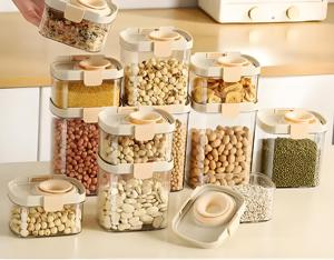 Wishome – Pot de stockage hermétique en PET de qualité alimentaire pour céréales, <span class=keywords><strong>empilable</strong></span>, pour aliments secs, riz, haricots, avec <span class=keywords><strong>bec</strong></span> verseur facile - Product Image 1