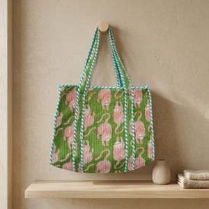 Bolsos de Mano Acolchados de Algodón con Estampado a Mano, Estilo Campestre Francés, Gran Capacidad, Hechos a Mano - Product Image 2