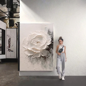 <span class=keywords><strong>Peinture</strong></span> murale abstraite moderne en acrylique, texture plastique, <span class=keywords><strong>fleurs</strong></span> noires et blanches, 100% peinte à la main, œuvre d'art faite à la main, pour intérieur - Product Image 3