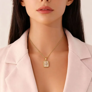 Trendy Women <b>Necklace</b> 18K Gold Plated Stainless Steel Rhinestone Oil Drop <b>Heart</b> Cross Pendant Clavicle Chain Jewelry - Product Image 3