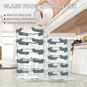 Contenants de stockage alimentaire en verre rectangulaires modernes, étanches, avec couvercles hermétiques, compatibles lave-vaisselle, préparation de repas à emporter, capacité 1-2L, cuisine - Product Image 2