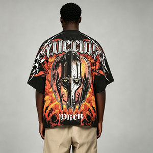T-shirts unisexes personnalisés en coton épais, style streetwear, illustration de <span class=keywords><strong>masque</strong></span> flamme rouge, Y2K, coupe ample, impression DTG pour hommes - Product Image 2