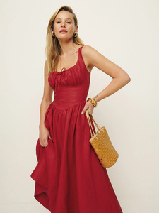 Abito Midi <span class=keywords><strong>Bianco</strong></span> in <span class=keywords><strong>Lino</strong></span> con Scollo Quadrato per Donna, Stile Francese Puro e Seducente per Vacanze - Product Image 3