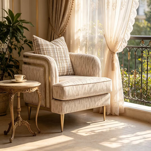 Poltrona Moderna in Stile Classico Italiano, Sedia in Legno Massello per <span class=keywords><strong>Soggiorno</strong></span>, Poltrona da Chiesa con Braccioli - Product Image 1