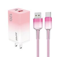 Cargador USB Tipo C PD de 120W con Enchufe Estadounidense para Carga Rápida de Teléfonos Móviles, con Cable USB C, Adaptador de Corriente USB-C de Carga Rápida de 120W